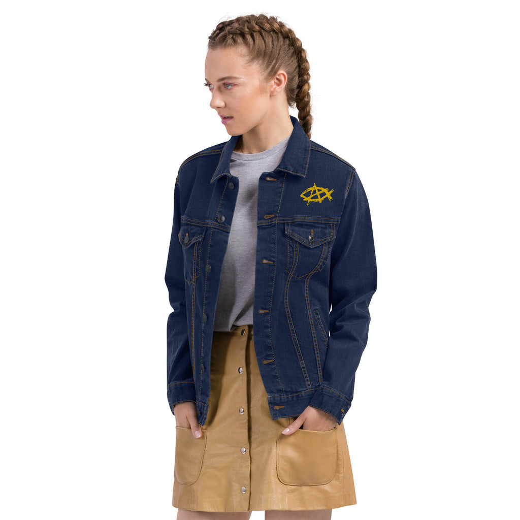 Anarchochristian Embroidered Unisex denim jacket - Proud Libertarian - Proud Libertarian