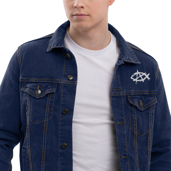 Anarchochristian Embroidered Unisex denim jacket - Proud Libertarian - Proud Libertarian