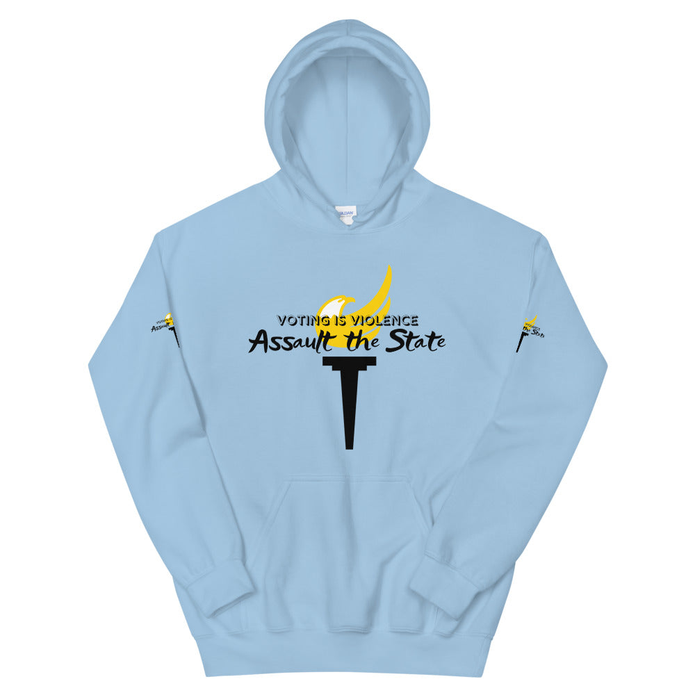 Voting is Violence - Assault the State Alaska LP Unisex Hoodie - Proud Libertarian - Alaska Libertarian Party