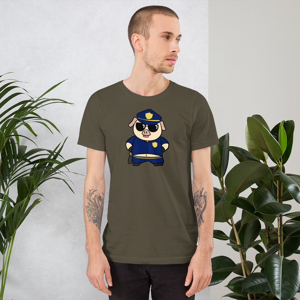 Police Pig Cartoon Short-Sleeve Unisex T-Shirt - Proud Libertarian - Cartoons of Liberty