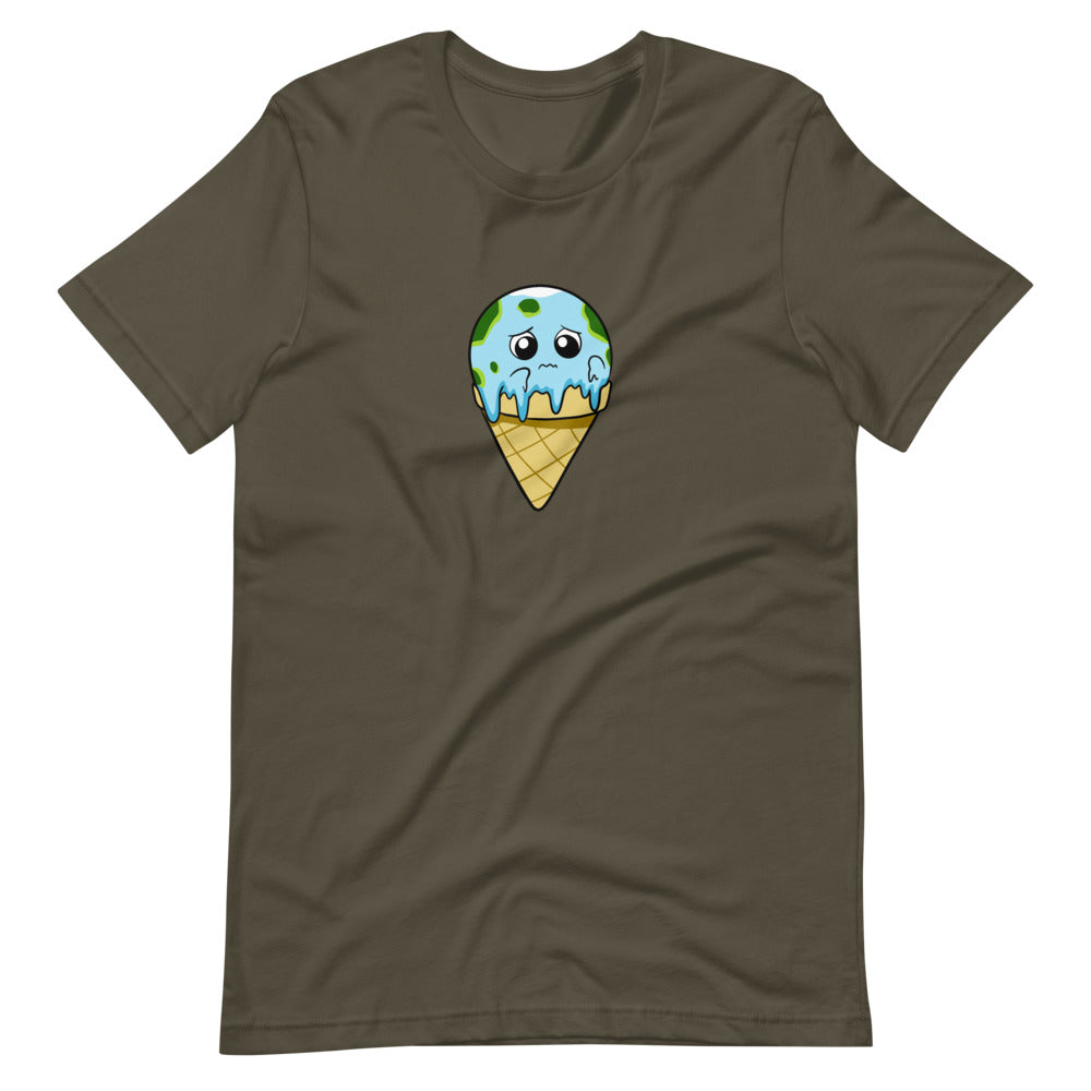 Global Meltdown Cartoon Earth Ice Cream Short Sleeve Unisex T-Shirt - Proud Libertarian - Cartoons of Liberty