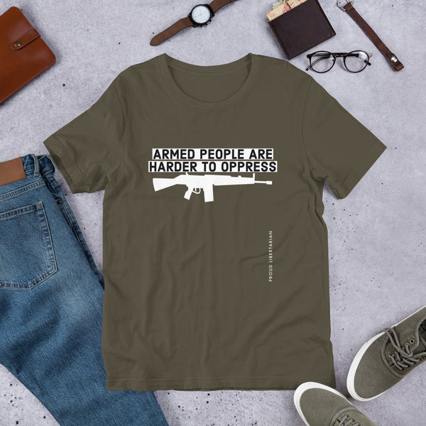 Armed People are harder to Oppress Short-Sleeve Unisex T-Shirt - Proud Libertarian - Proud Libertarian