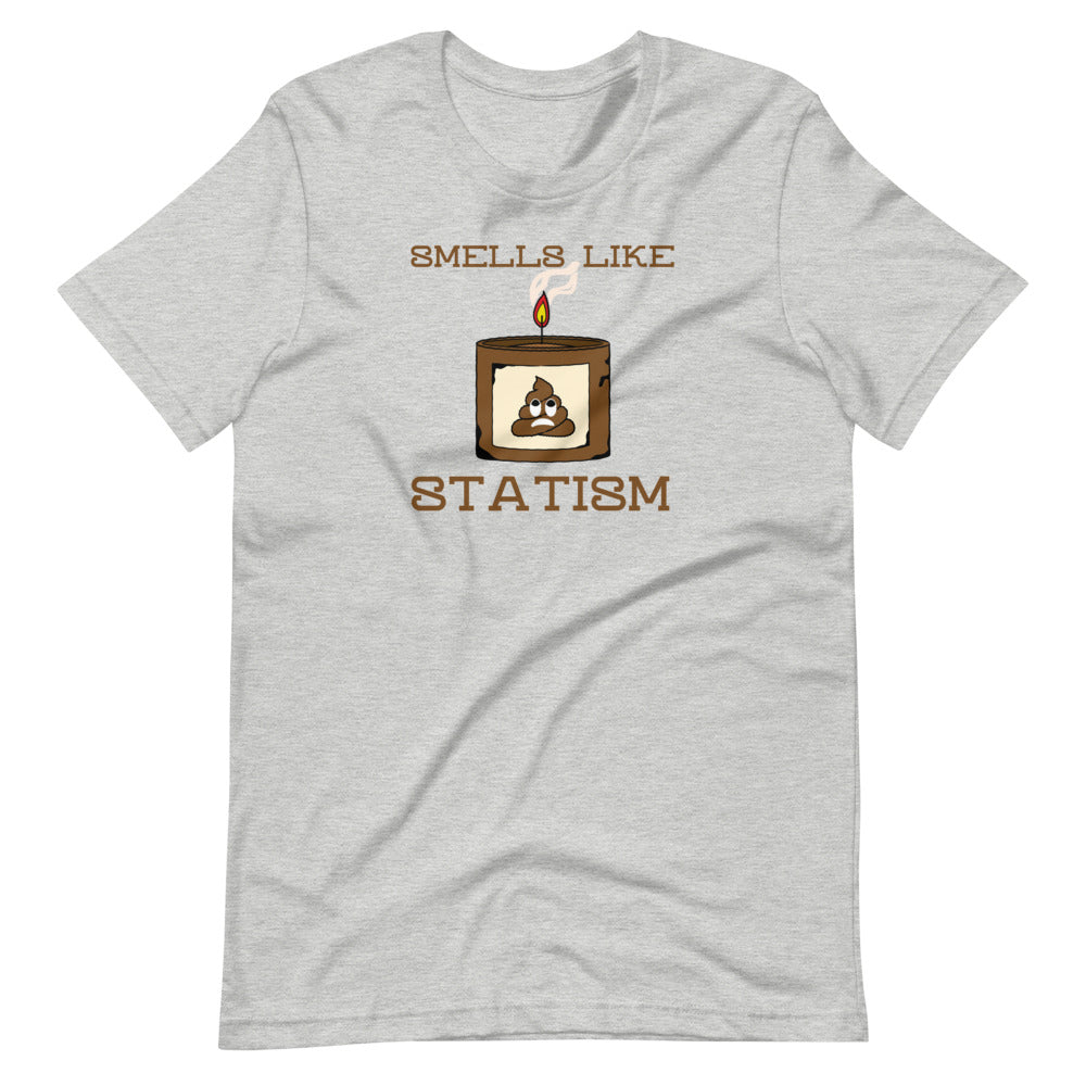 Smells Like Statism Poo Emoji Candle Short-Sleeve Unisex T-Shirt - Proud Libertarian - Proud Libertarian