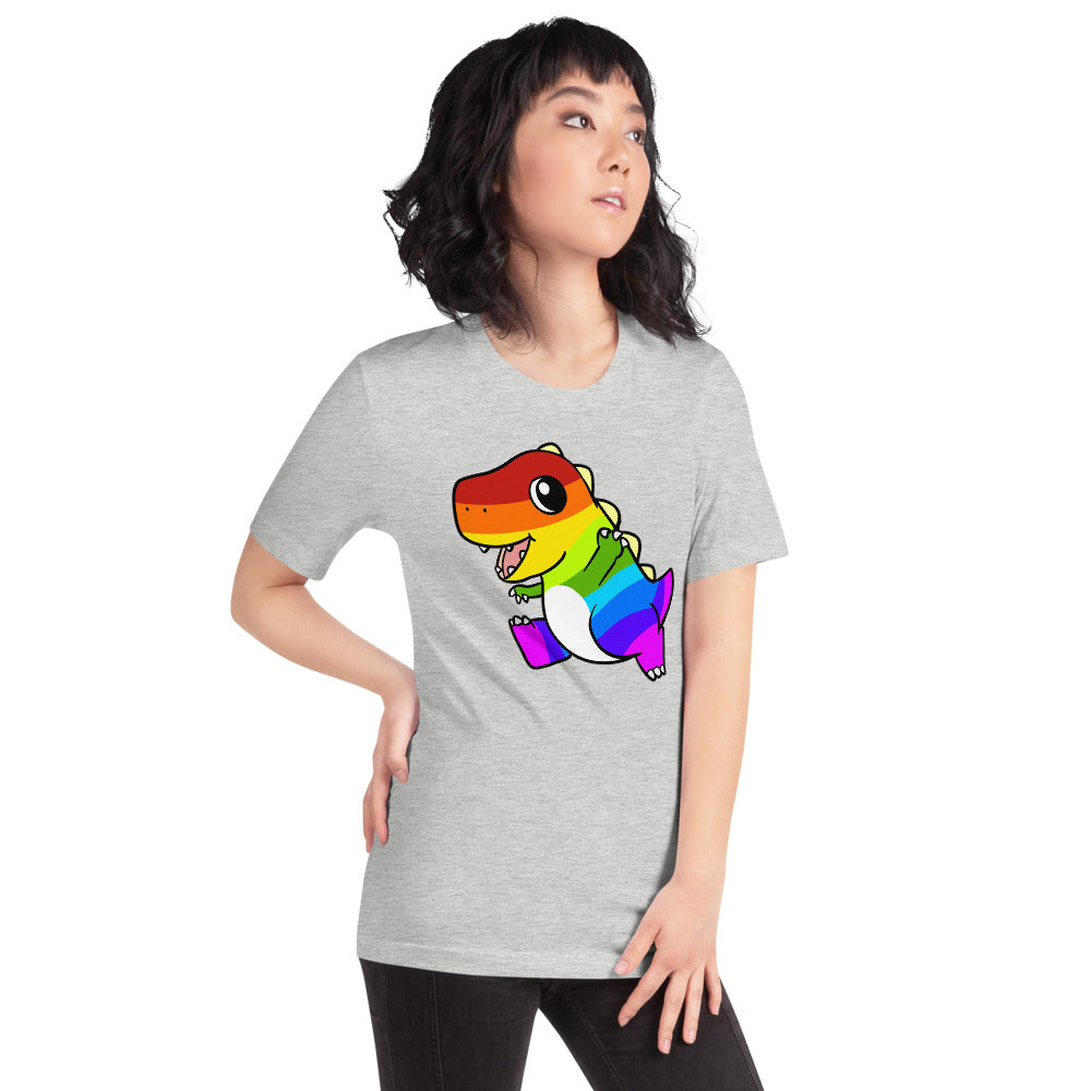 LGBTQ Tyrannosaurus Rex Cartoon Dinosaur Short-Sleeve Unisex T-Shirt - Proud Libertarian - Cartoons of Liberty