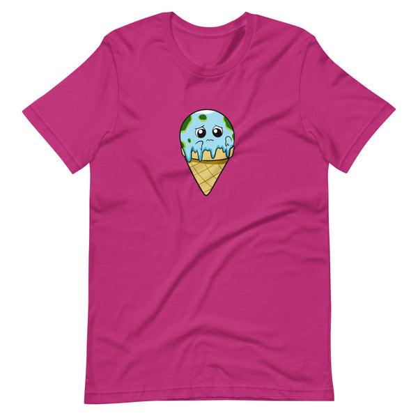 Global Meltdown Cartoon Earth Ice Cream Short Sleeve Unisex T-Shirt - Proud Libertarian - Cartoons of Liberty