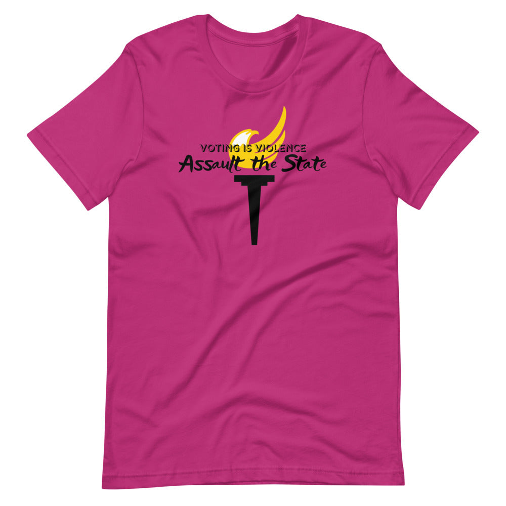 Voting is Violence Assault the State Alaska LP Short-Sleeve Unisex T-Shirt - Proud Libertarian - Alaska Libertarian Party