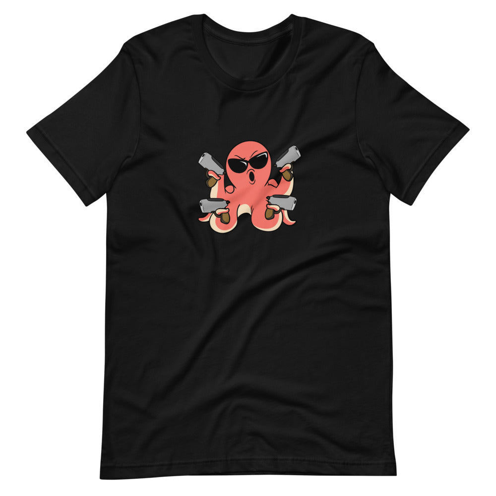 Second Amendment Octopus Cartoon Short Sleeve Unisex T-Shirt - Proud Libertarian - Cartoons of Liberty