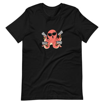 Second Amendment Octopus Cartoon Short Sleeve Unisex T-Shirt - Proud Libertarian - Cartoons of Liberty