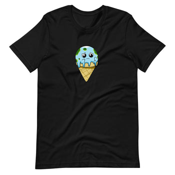 Global Meltdown Cartoon Earth Ice Cream Short Sleeve Unisex T-Shirt - Proud Libertarian - Cartoons of Liberty