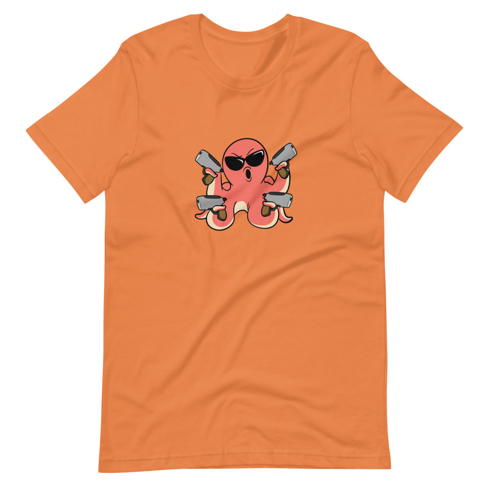 Second Amendment Octopus Cartoon Short Sleeve Unisex T-Shirt - Proud Libertarian - Cartoons of Liberty