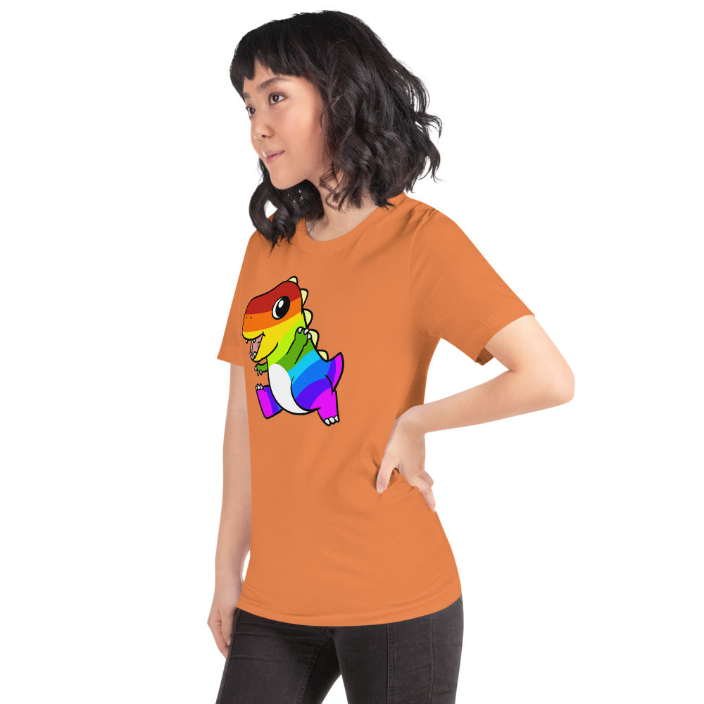 LGBTQ Tyrannosaurus Rex Cartoon Dinosaur Short-Sleeve Unisex T-Shirt - Proud Libertarian - Cartoons of Liberty