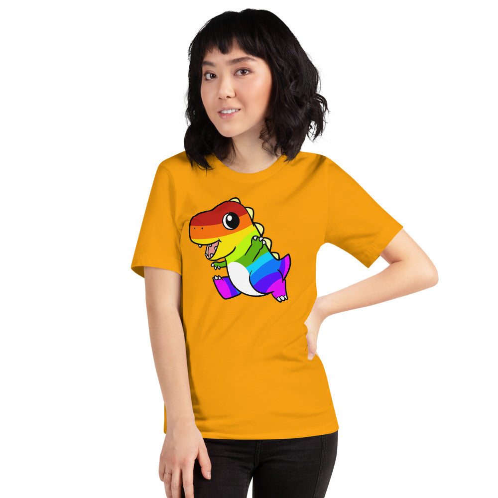 LGBTQ Tyrannosaurus Rex Cartoon Dinosaur Short-Sleeve Unisex T-Shirt - Proud Libertarian - Cartoons of Liberty