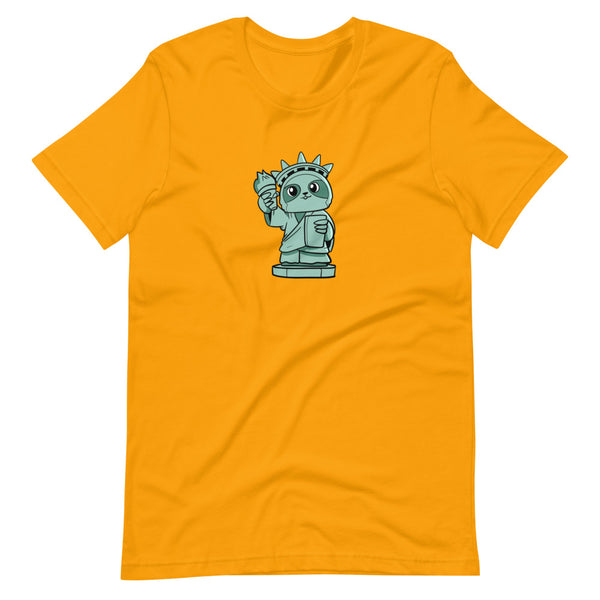 Sloth of Liberty Cartoon Short Sleeve Unisex T-Shirt - Proud Libertarian - Cartoons of Liberty