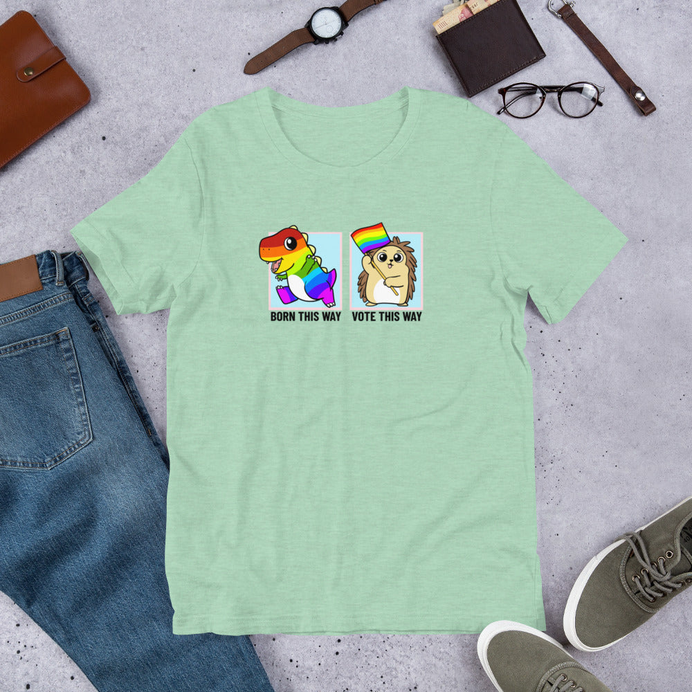 Born This Way / Vote This Way LGBT Pride Cartoon Porcupine and Dinosaur T-Shirt - Proud Libertarian - Cartoons of Liberty