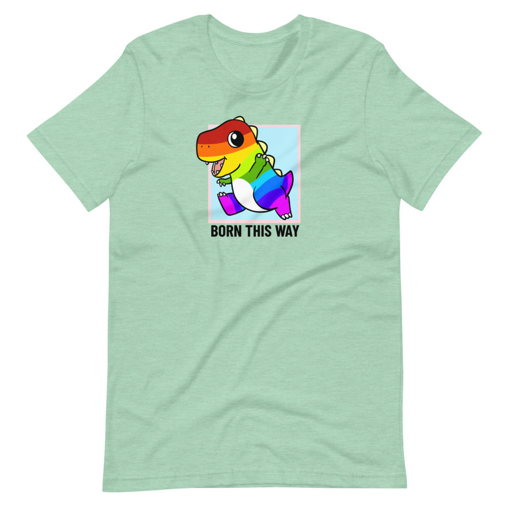 Born This Way LGBT Pride Cartoon Dinosaur Short-Sleeve Unisex T-Shirt - Proud Libertarian - Cartoons of Liberty