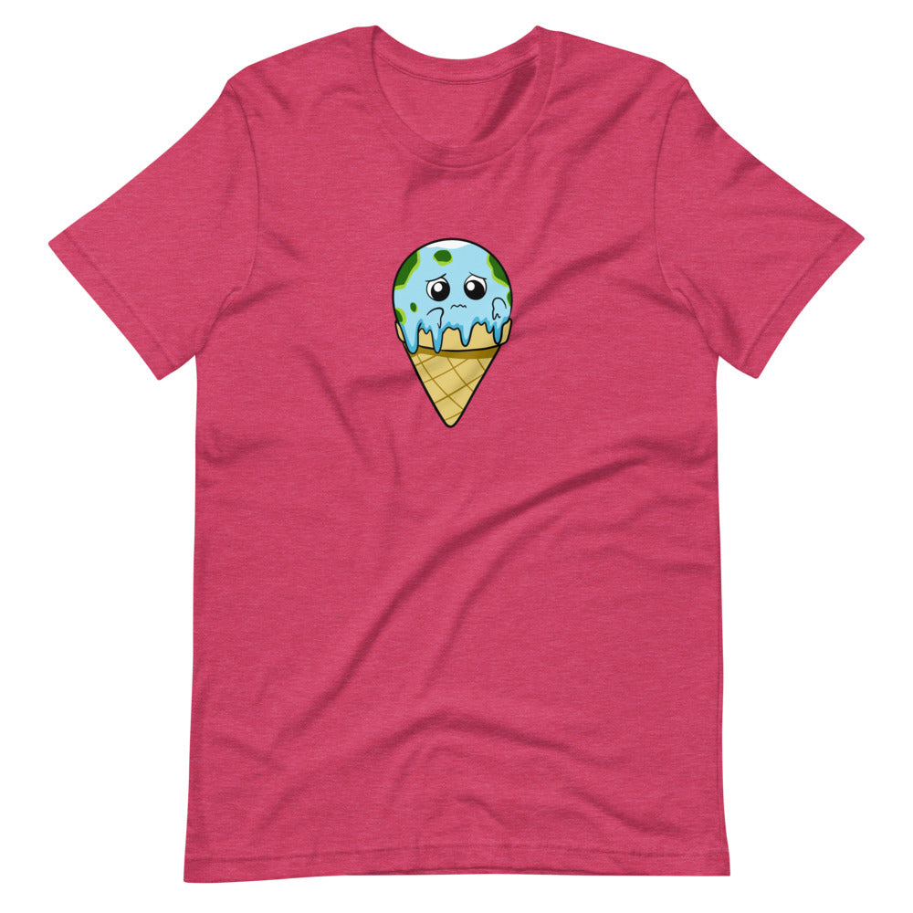 Global Meltdown Cartoon Earth Ice Cream Short Sleeve Unisex T-Shirt - Proud Libertarian - Cartoons of Liberty