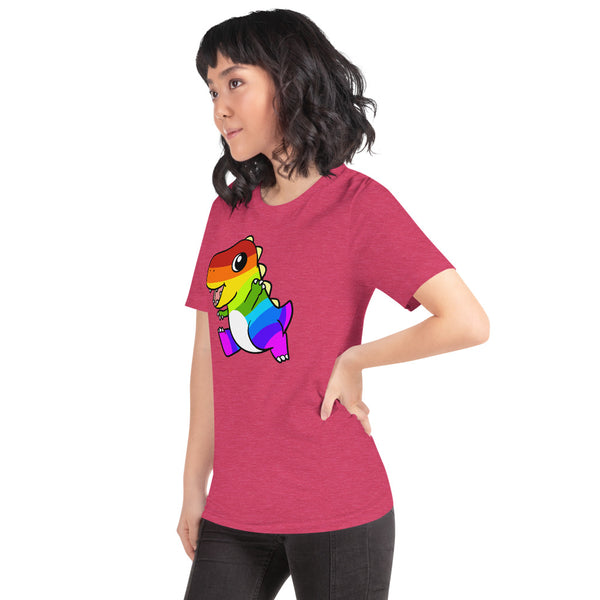 LGBTQ Tyrannosaurus Rex Cartoon Dinosaur Short-Sleeve Unisex T-Shirt - Proud Libertarian - Cartoons of Liberty