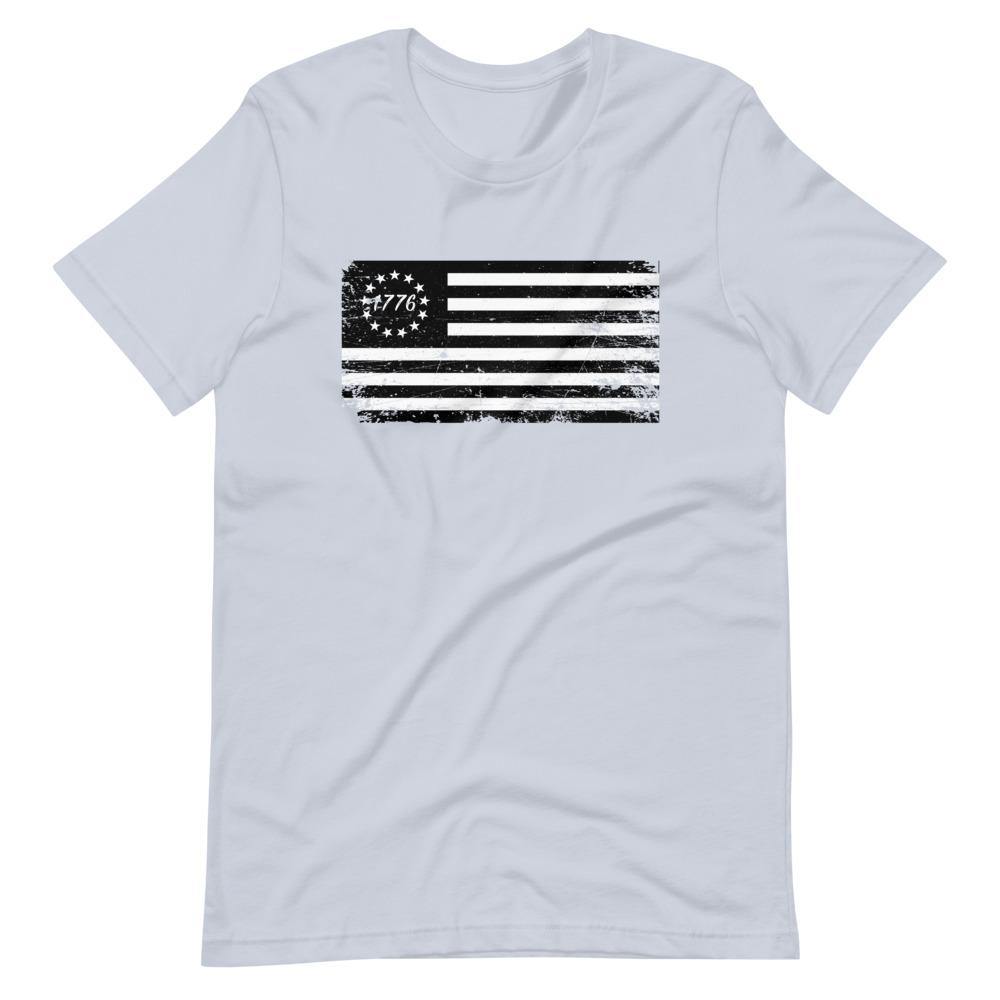 Betsy Ross Flag Black 1776 Distressed Short-Sleeve Unisex T-Shirt - Proud Libertarian - Libertarian Frontier