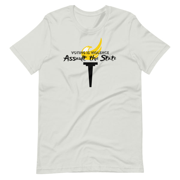 Voting is Violence Assault the State Alaska LP Short-Sleeve Unisex T-Shirt - Proud Libertarian - Alaska Libertarian Party