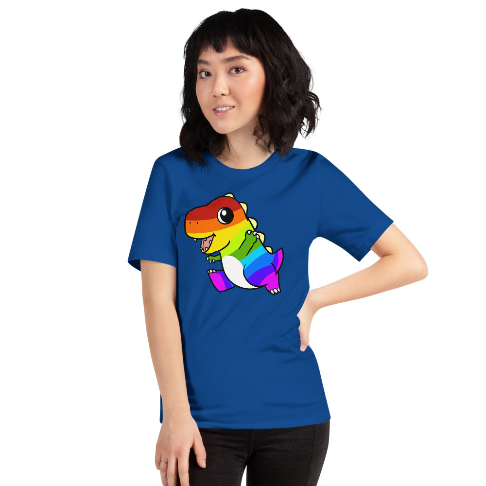 LGBTQ Tyrannosaurus Rex Cartoon Dinosaur Short-Sleeve Unisex T-Shirt - Proud Libertarian - Cartoons of Liberty