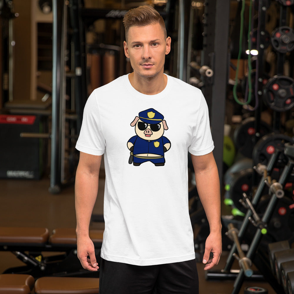 Police Pig Cartoon Short-Sleeve Unisex T-Shirt - Proud Libertarian - Cartoons of Liberty