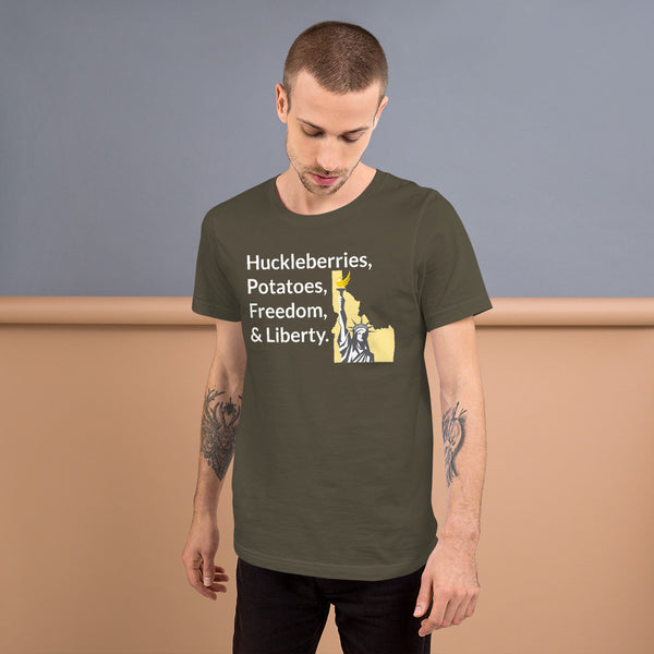 Huckleberries and Potatoes Short-Sleeve Unisex T-Shirt - Proud Libertarian - Libertarian Party of Idaho