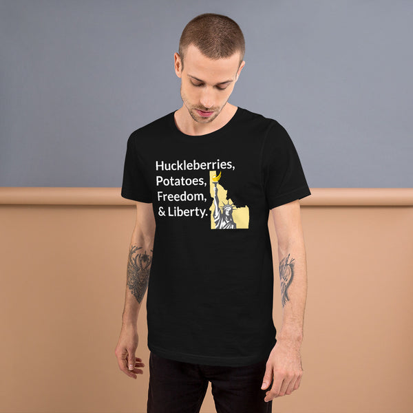 Huckleberries and Potatoes Short-Sleeve Unisex T-Shirt - Proud Libertarian - Libertarian Party of Idaho