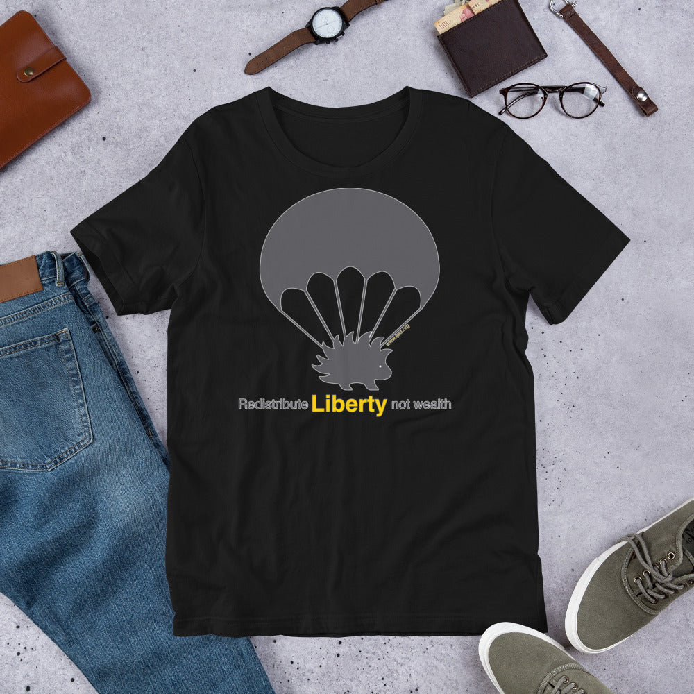 Redistribute Liberty Not Wealth Short-Sleeve Unisex T-Shirt - Proud Libertarian - Libertarian Party of Idaho