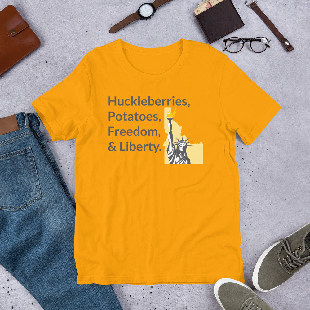 Huckleberries and Potatoes Short-Sleeve Unisex T-Shirt - Proud Libertarian - Libertarian Party of Idaho