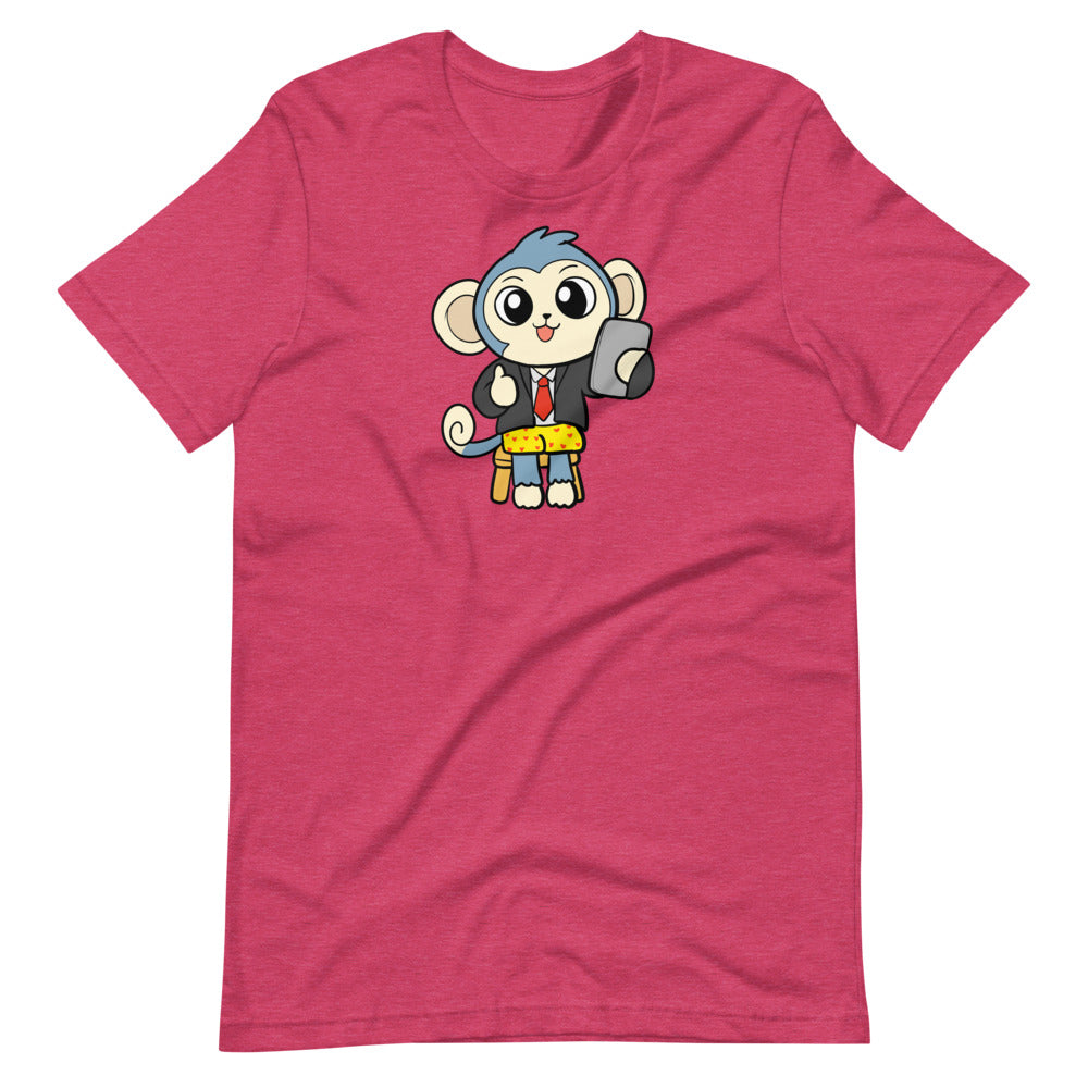 Liberty at Work from Home Cartoon Monkey Short Sleeve Unisex T-Shirt - Proud Libertarian - Cartoons of Liberty