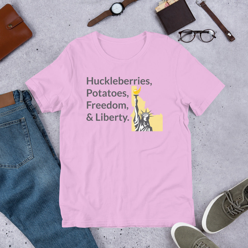 Huckleberries and Potatoes Short-Sleeve Unisex T-Shirt - Proud Libertarian - Libertarian Party of Idaho