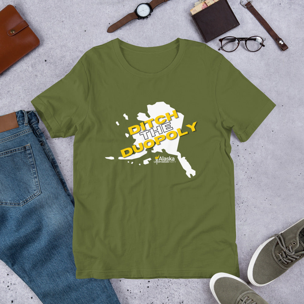 Ditch the Duopoly - Alaska LP Short-Sleeve Unisex T-Shirt - Proud Libertarian - Alaska Libertarian Party