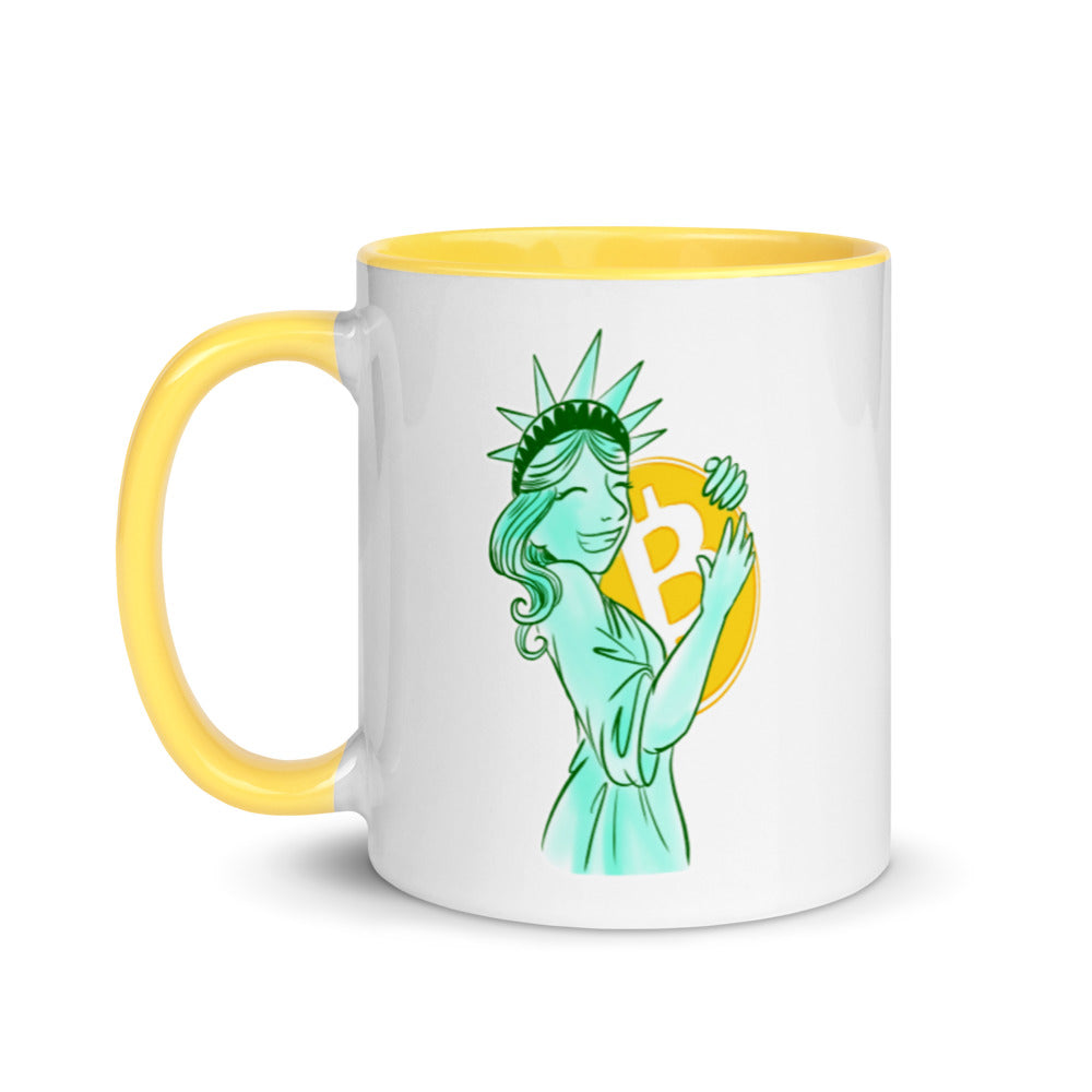 Bitcoin Statue of Liberty Mug with Color Inside - Proud Libertarian - Proud Libertarian