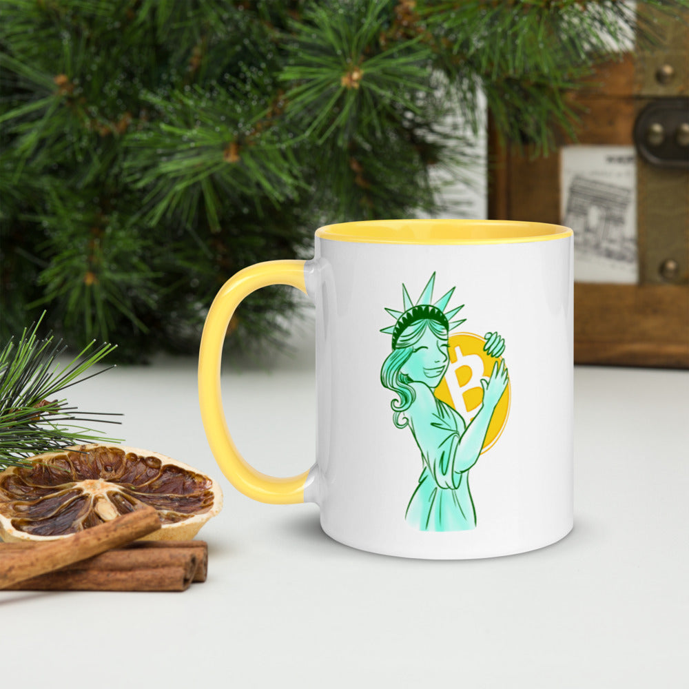 Bitcoin Statue of Liberty Mug with Color Inside - Proud Libertarian - Proud Libertarian