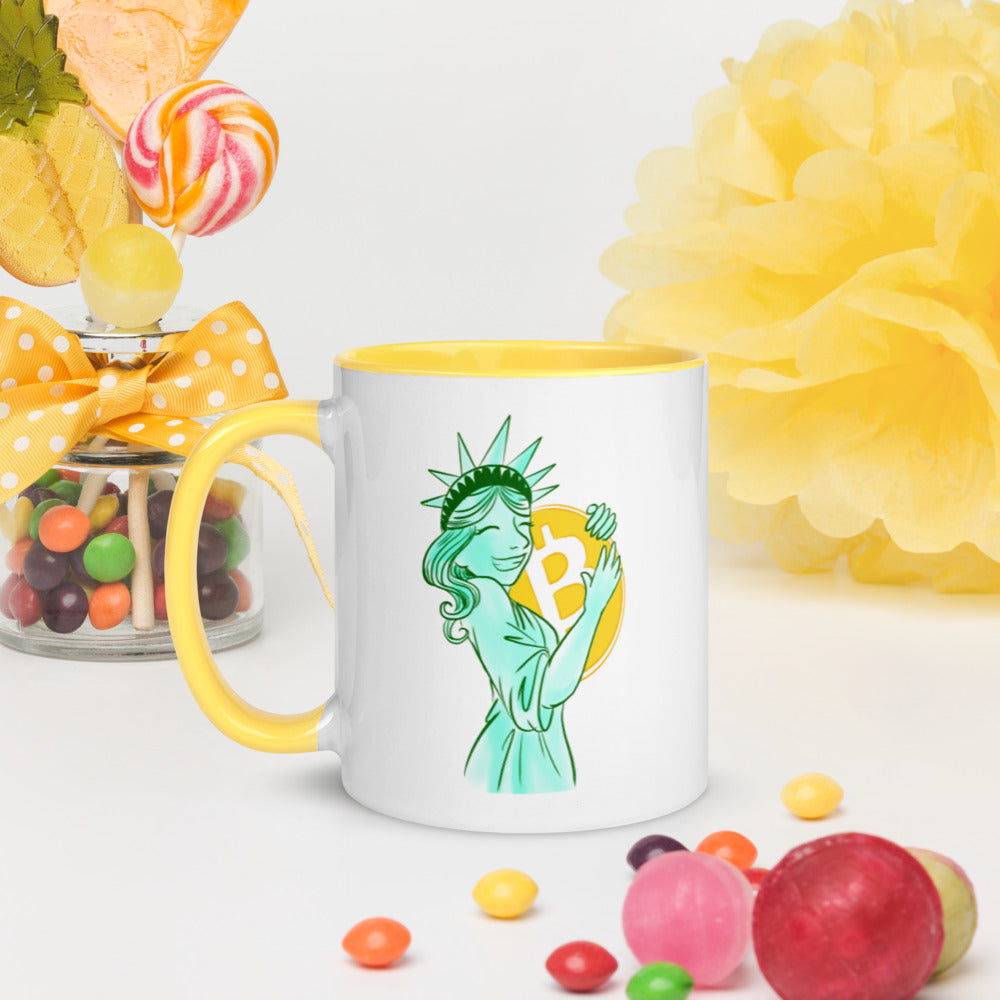 Bitcoin Statue of Liberty Mug with Color Inside - Proud Libertarian - Proud Libertarian