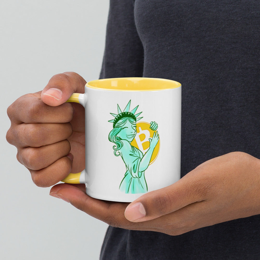 Bitcoin Statue of Liberty Mug with Color Inside - Proud Libertarian - Proud Libertarian