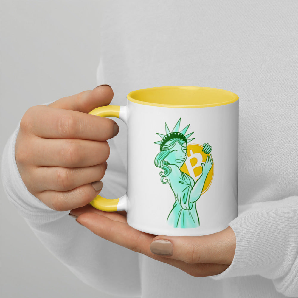 Bitcoin Statue of Liberty Mug with Color Inside - Proud Libertarian - Proud Libertarian