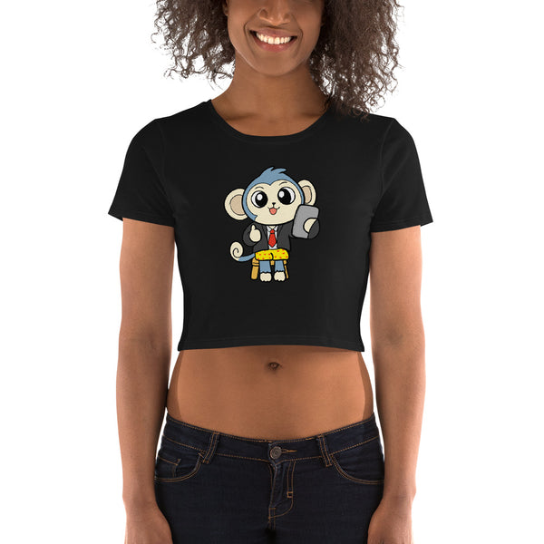 Liberty at Work from Home Cartoon Monkey Ladies Crop Tee - Proud Libertarian - Cartoons of Liberty