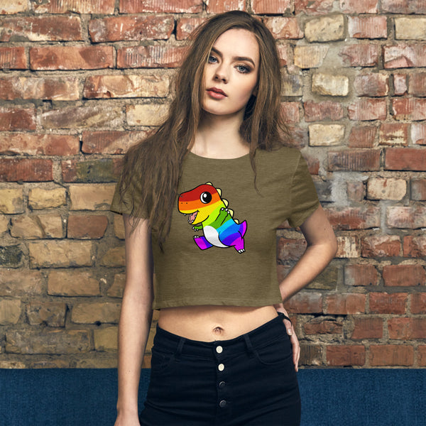 LGBTQ Tyrannosaurus Rex Cartoon Dinosaur Women’s Crop Tee - Proud Libertarian - Cartoons of Liberty