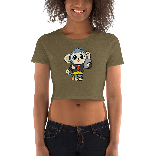 Liberty at Work from Home Cartoon Monkey Ladies Crop Tee - Proud Libertarian - Cartoons of Liberty