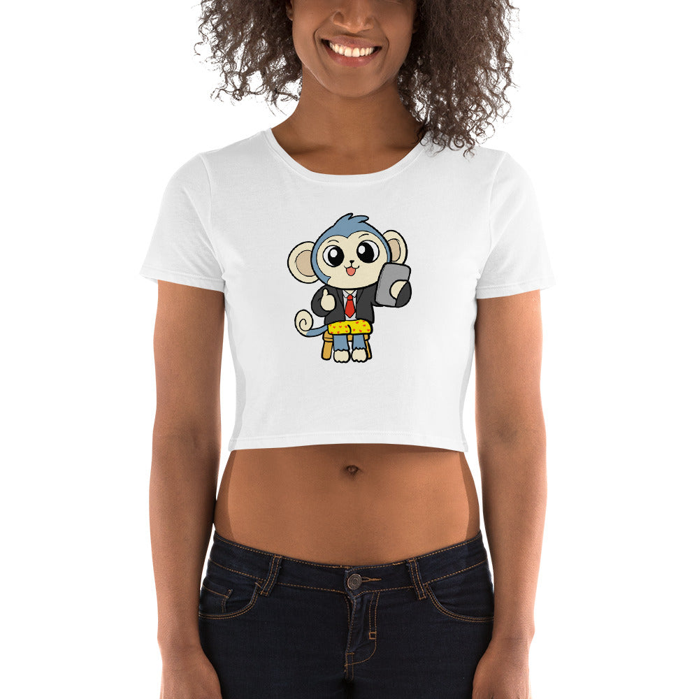 Liberty at Work from Home Cartoon Monkey Ladies Crop Tee - Proud Libertarian - Cartoons of Liberty